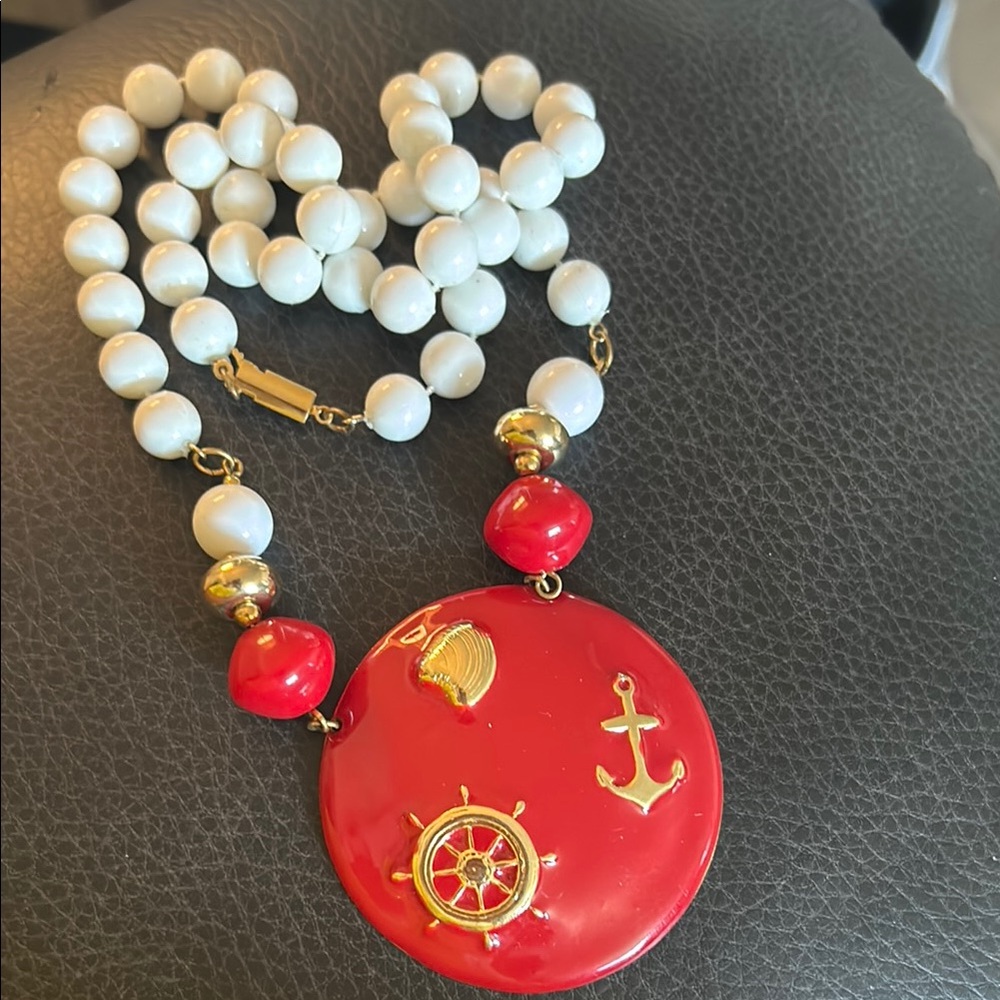 Elegant Red and Gold Nautical Pendant Necklace